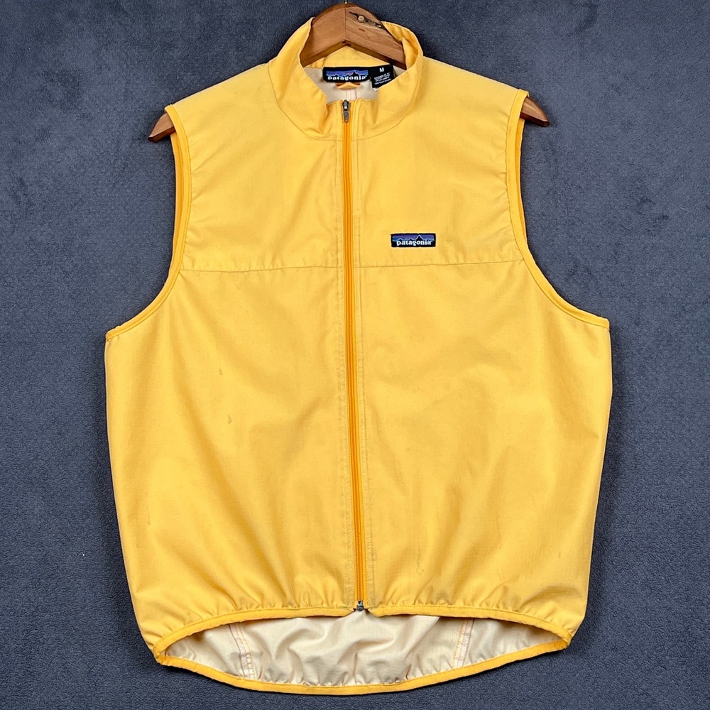 Vintage Patagonia Velocity Vest Medium Yellow Ripstop Full Zip Lightweight 90s